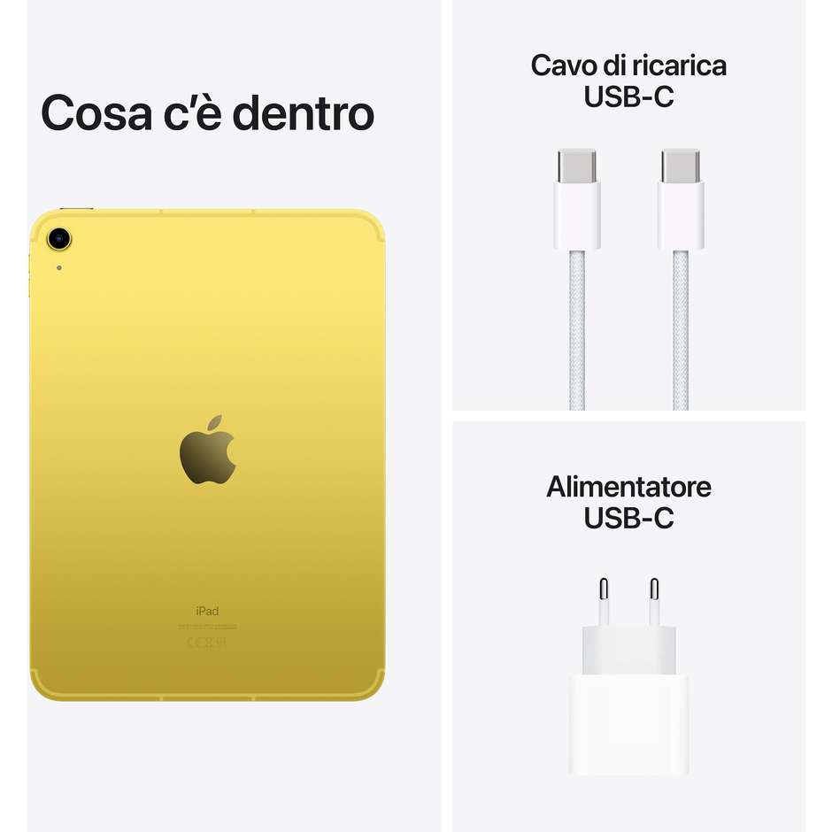 Apple iPad (10^gen.) Tablet 10.9" Memoria 64 Gb Wi-Fi + Cellular iPadOS 16 colore Giallo